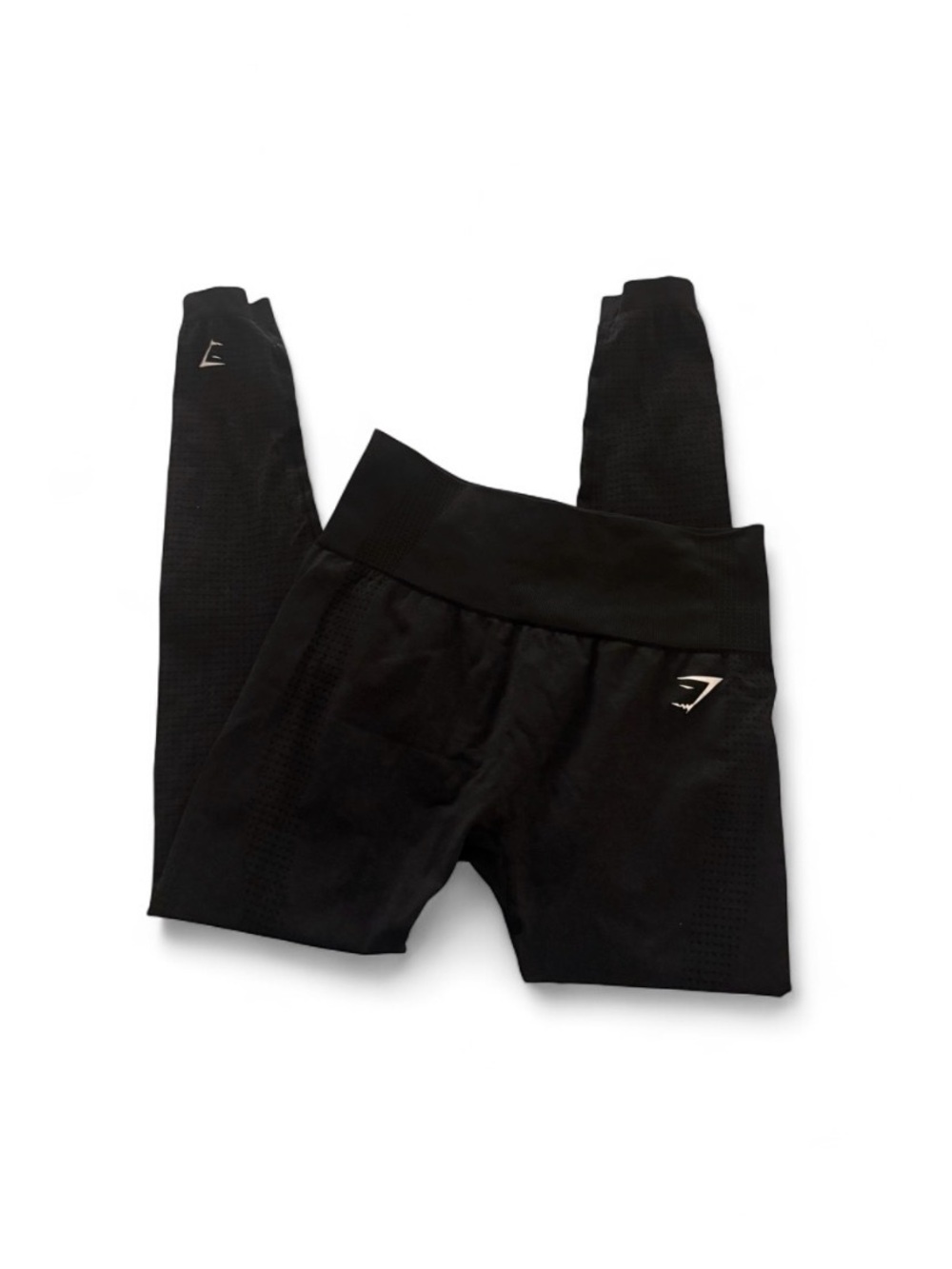 Gymshark Black Performance Leggings with Logo and Textured Fabric